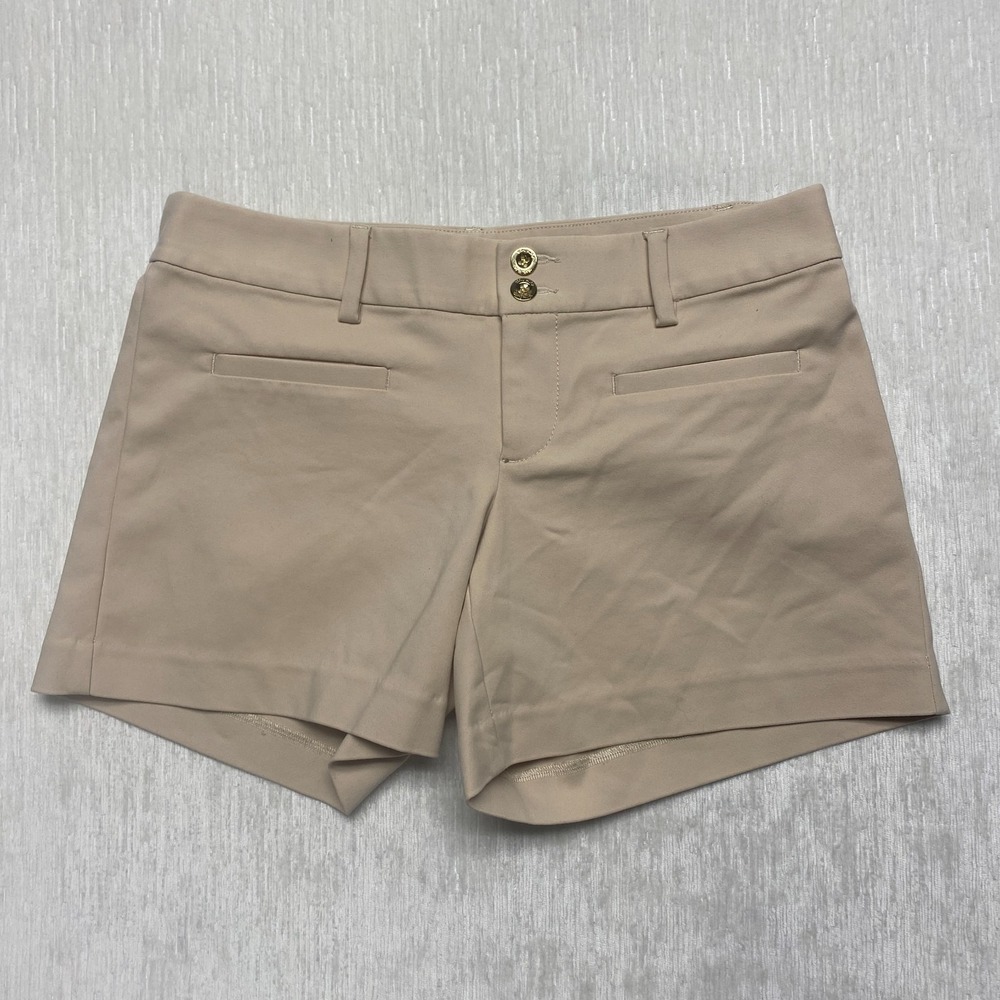 Lilly Pulitzer Josette Stretch Diner Chino Shorts Womens 2 Beige Cotton Low Rise